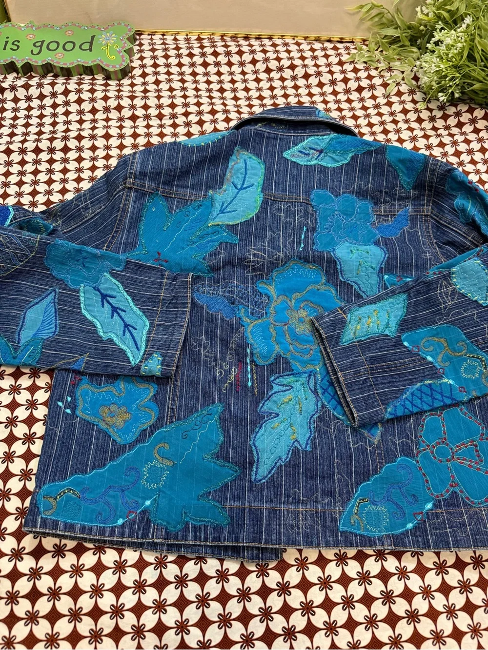 Blue Floral Patchwork Denim Jacket